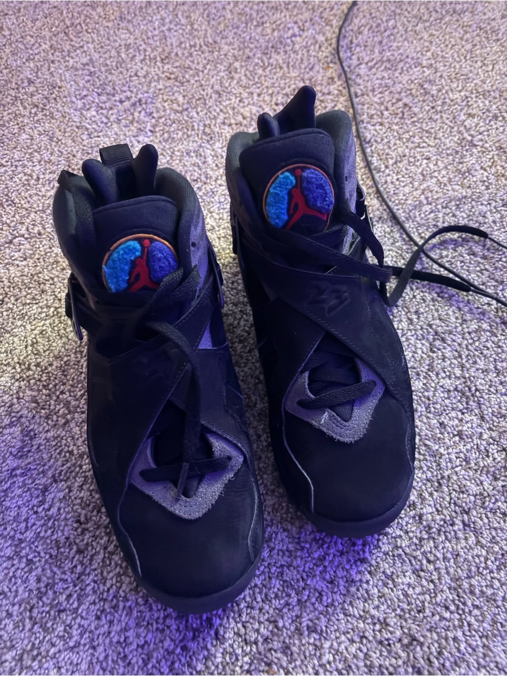 Jordan Black High-Top Sneakers with Blue and Red Logo